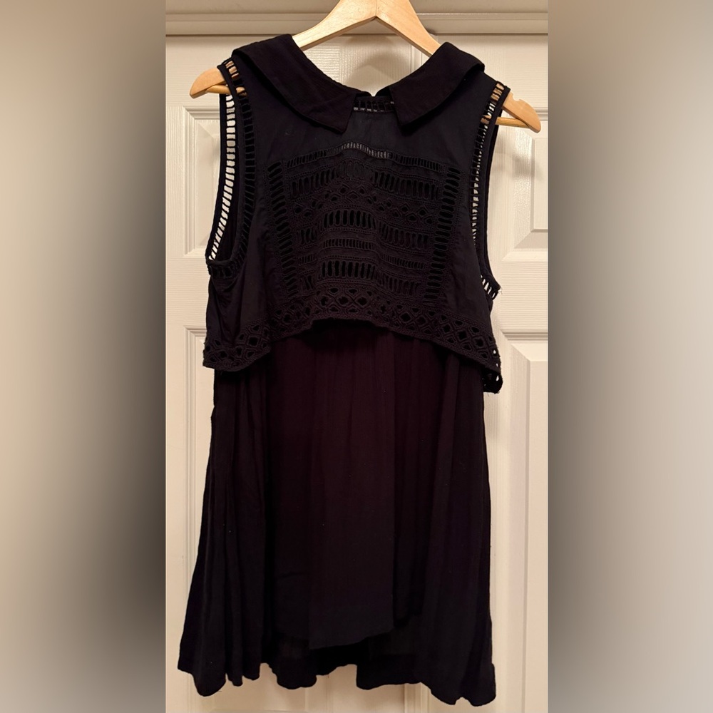Free People Women’s Black Sleeveless Dress 100% Cotton Size Medium Babydoll - Picture 4 of 7